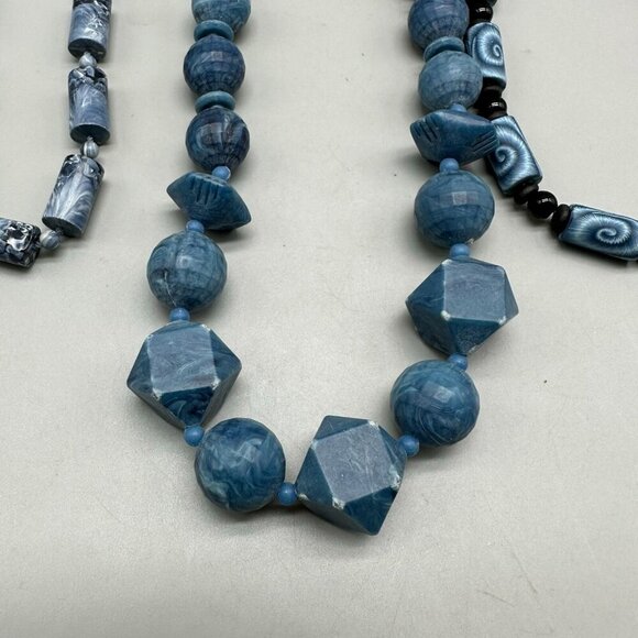 3/$30 Blue Beaded Necklace Lot Mixed Shapes Matte Finish Costume Jewelry - Picture 4 of 13